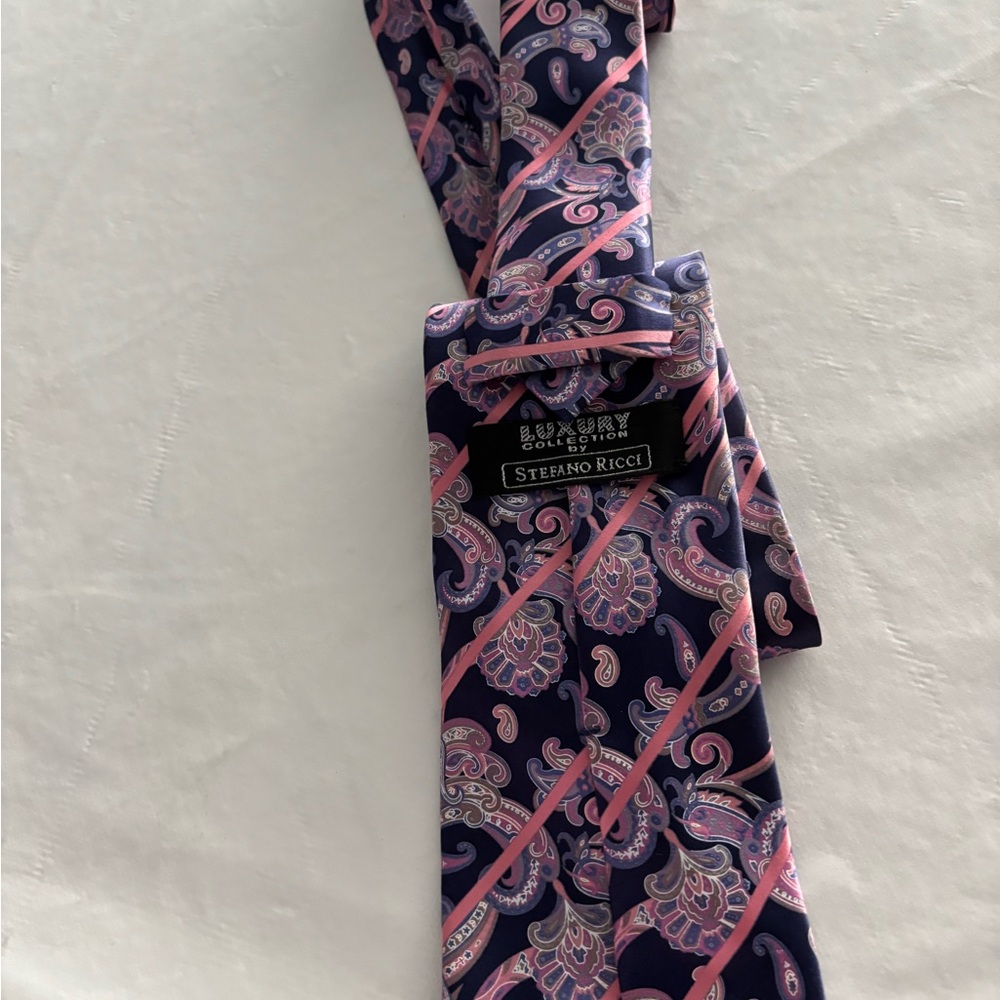 Stefano Ricci Navy and Pink Paisley Tie